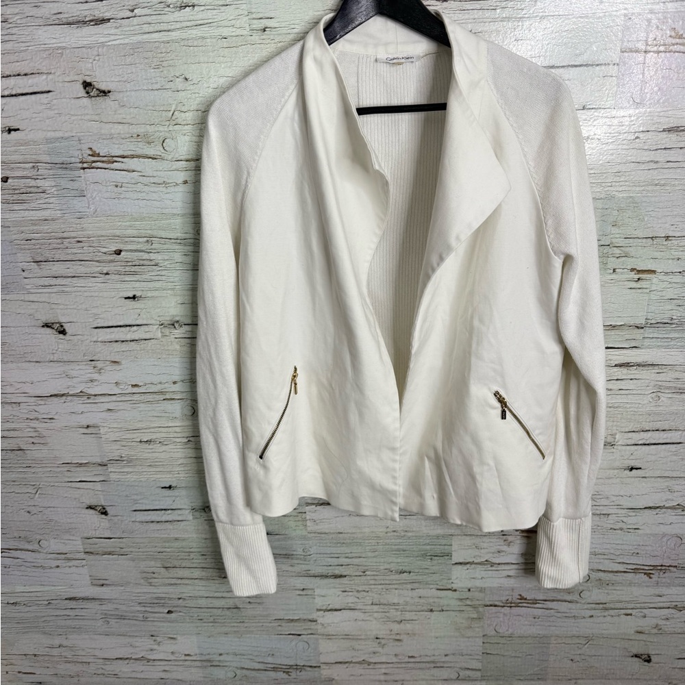 Calvin Klein White Women's Blazer jacket with Zippered Pockets size medium